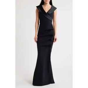 Chiara Boni La Petite Robe Women's Black Fiynorc Gathered V-Neck Gown Sz 8 NWOT